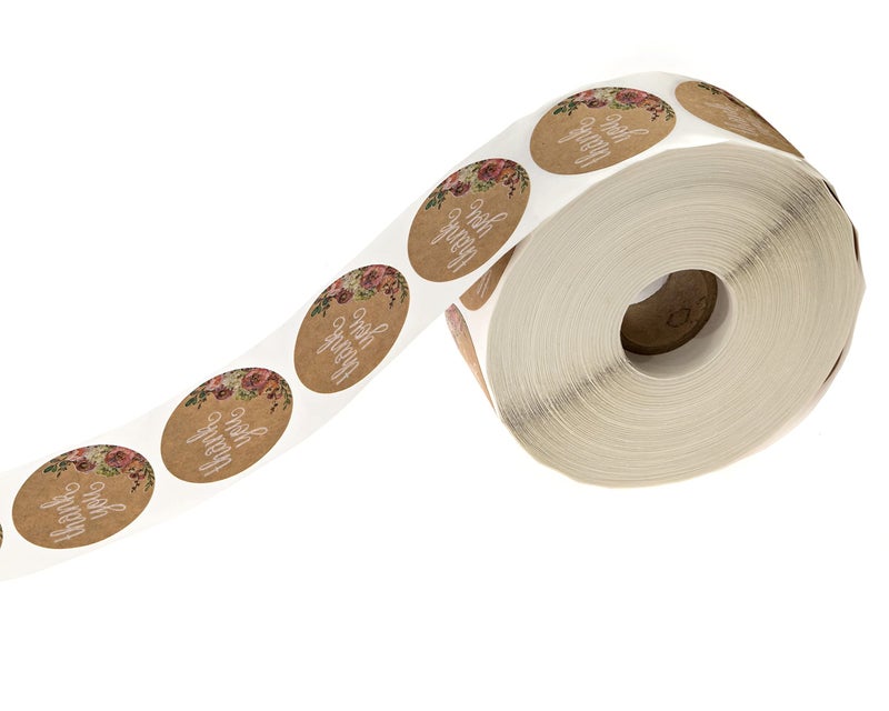 SBlabels Brown Kraft Floral Thank You Stickers / 1000 Thanks Flowers Labels Roll / 1.5" Round Envelope Seals/Made in The USA - Image 3